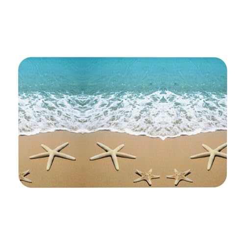 Zcmkjlg Kieselgur mit schönem Seestern am Strand, Sanddruck, 50 x 80 cm, bequeme Bodenmatte für die Dusche, rutschfeste Kieselgur von Zcmkjlg