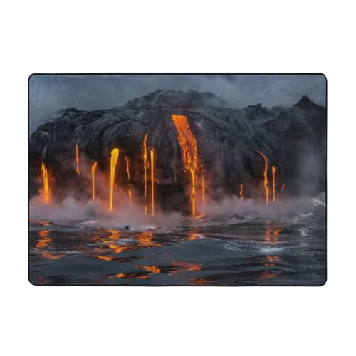 Zcmkjlg Kilauea Flanell-Teppich mit Vulkandruck, 203 x 147 cm, weicher, rutschfester Teppich, Wohnzimmermatte, groß, weiche Couchtischmatte von Zcmkjlg