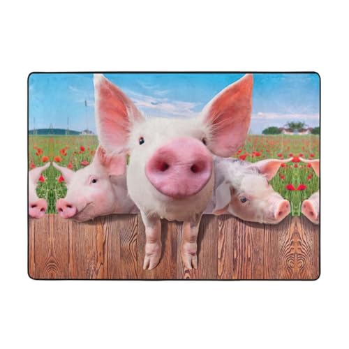 Zcmkjlg Lustiger Flanell-Teppich mit niedlichem Schweine-Druck, 203 x 147 cm, weicher, rutschfester Teppich, Wohnzimmermatte, große weiche Couchtischmatte von Zcmkjlg