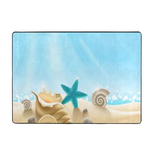 Zcmkjlg Strandteppich mit Seestern-Druck, Flanell-Teppich, 203 x 147 cm, weicher, rutschfester Teppich, Wohnzimmermatte, große weiche Couchtischmatte von Zcmkjlg