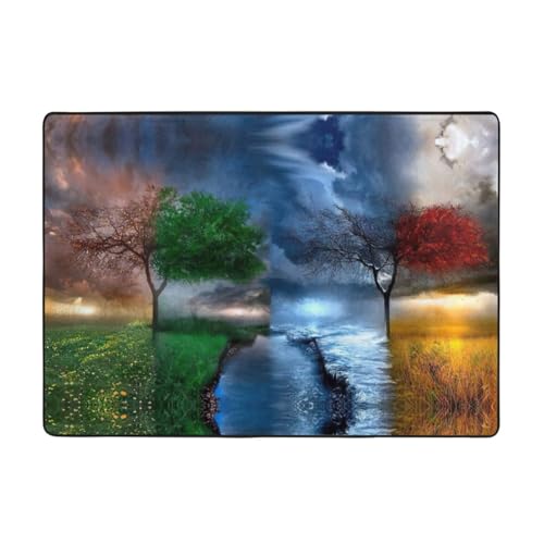 Zcmkjlg Vierjahreszeiten-Baum-des-Lebens-Druck, Flanell-Teppich, 203 x 147 cm, weicher, rutschfester Teppich, Wohnzimmermatte, große weiche Couchtischmatte von Zcmkjlg