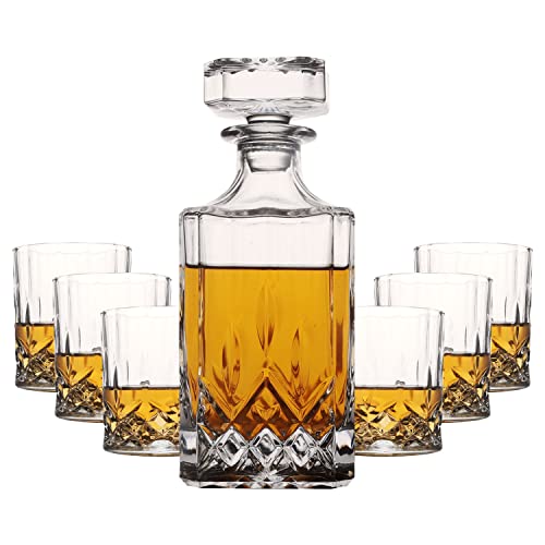 Zcoolo Whiskey Dekanter Set 7PC - Premium Qualität Likörkaraffe mit 6 Scotch Gläsern für Bourbon oder Whisky (A) von Zcoolo