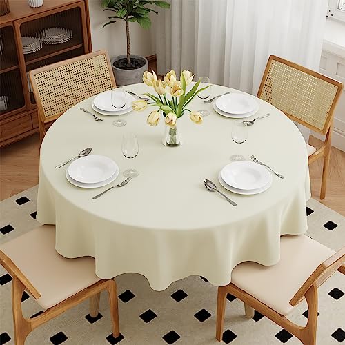 Zdada Beige Abwaschbar Tischdecken Rund Ø140cm Polyester Tischdecke, Kratzfest, Fleckschutz Tischtuch Outdoor Tischwäsche für Garten, Esszimmer, Feiern und Haushal von Zdada