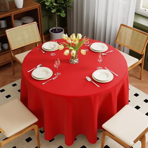 Zdada Rot Abwaschbar Tischdecken Rund Ø305cm Polyester Tischdecke, Kratzfest, Fleckschutz Tischtuch Outdoor Tischwäsche für Garten, Esszimmer, Feiern und Haushalt von Zdada