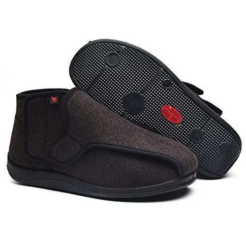 Zdcdy Diabetiker Schuhe Herren Extra Weit, Winter Warme Diabetische Schuhe mit Verstellbarem Klettverschluss, Orthopädische Diabetes Hausschuhe Schuhe für Männer Arthritis Ödem,Brown/47 von Zdcdy