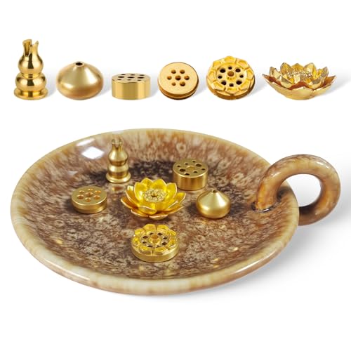 Keramik Räucherschale 7-in-1 Räucherstäbchenhalter Palo Santo Halter Salbei Räuchern Halter mit Mini Räucherstäbchen Halter Zubehör Räucherstäbchen Halterung Spirituelle Deko Yoga Deko (Gelb Braun) von Zdhsufnvw