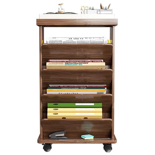 Zdlopteron Mobiles Bücherwagen mit Rollen,360°mobiles Bücherregal, Zeitschriftenständer, multifunktionaler Aufbewahrungs-Organizer for Künstlerbedarf,Atelier,Klassenzimmer,Schlafzimmer(Walnut) von Zdlopteron