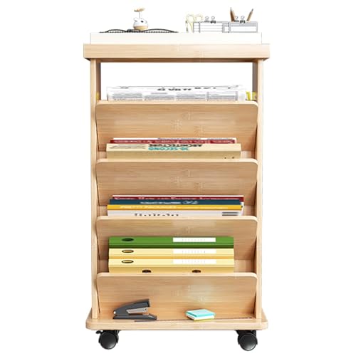 Zdlopteron Mobiles Bücherwagen mit Rollen,360°mobiles Bücherregal, Zeitschriftenständer, multifunktionaler Aufbewahrungs-Organizer for Künstlerbedarf,Atelier,Klassenzimmer,Schlafzimmer(Wood) von Zdlopteron