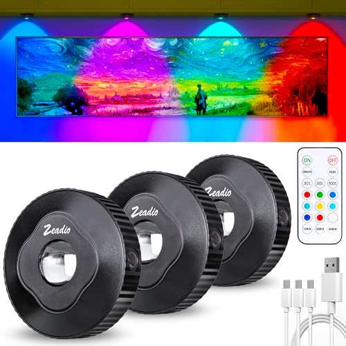 Zeadio Puck Kabinelleuchten mit Fernbedienung, LED wiederaufladbare Unterkabeletteuchten mit Klebepush-Push-Dimmbarer-Push-Licht für Wohnzimmer, Schlafzimmer, Lagerraum usw (Packung von 3) von Zeadio