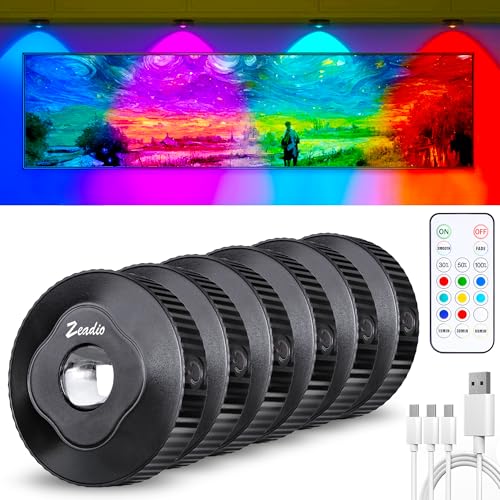Zeadio Puck Kabinelleuchten mit Fernbedienung, LED wiederaufladbare Unterkabeletteuchten mit Klebepush-Push-Dimmbarer-Push-Licht für Wohnzimmer, Schlafzimmer, Lagerraum usw (Packung von 6) von Zeadio