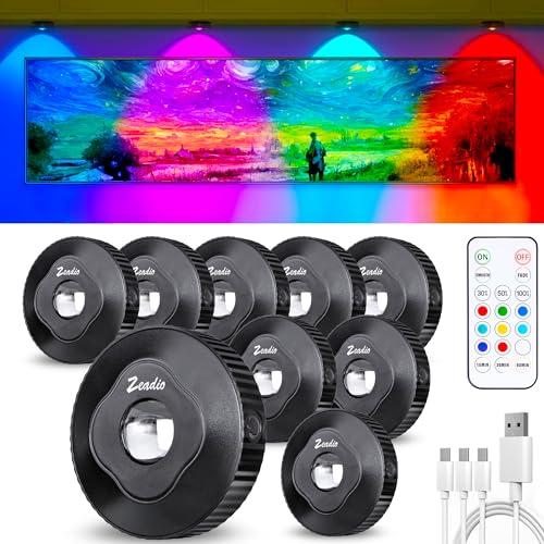 Zeadio Puck Kabinelleuchten mit Fernbedienung, LED wiederaufladbare Unterkabeletteuchten mit Klebepush-Push-Dimmbarer-Push-Licht für Wohnzimmer, Schlafzimmer, Lagerraum usw (Packung von 9) von Zeadio