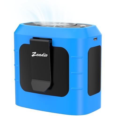 Zeadio Tragbarer Hüftclip-Lüfter, 4 Geschwindigkeitsstufen 10000mAh Batteriebetrieben, Handsfrei Halsventilator mit Lade- und Beleuchtungsfunktion, für Hitzewallungen Home Office Reisen Outdoor usw von Zeadio