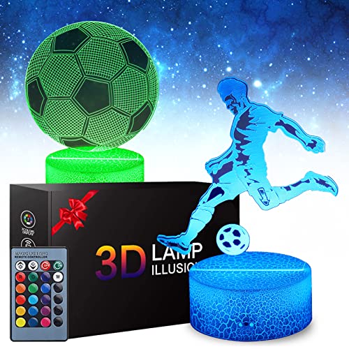 Zeaky Fußball 3D Nachtlicht, LED Illusions Lampe Spielzeug mit 2 Mustern und 16 Farbwechseln und Fernbedienung, Weihnachts Geburtstagsgeschenk für Jungen oder Mädchen von Zeaky