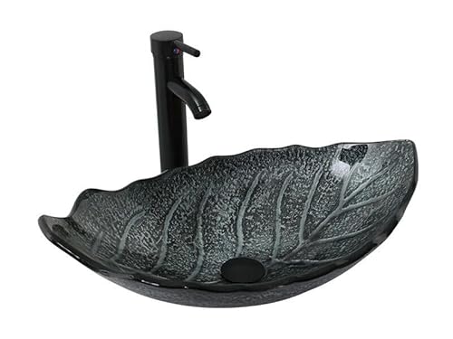 ZealWe Waschbecken Aufsatzwaschbecken Glas, Waschbecken Aufsatz Waschschale Blattform für Badezimmer, Handwaschbecken Gäste WC 56 × 34 × 17 cm Waschtisch Waschplatz, Modern Silber von ZealWe