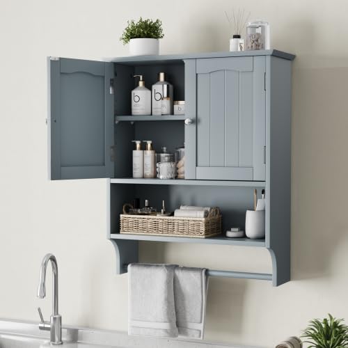 ZealWe Badezimmerschrank Hängend, Hängeschrank Bad mit Handtuchhalter, Badezimmer Wandschrank für Toilette, Medizinschrank mit 2 Tür und Verstellbaren Ablagen Küchenschrank Badschrank LBH:57x19x70 cm ZealWe Badezimmerschrank Hängend, Hängeschrank Bad mit Handtuchhalter, Badezimmer Wandschrank für Toilette, Medizinschrank mit 2 Tür und Verstellbaren Ablagen Küchenschrank Badschrank LBH:57x19x70 cm von ZealWe
