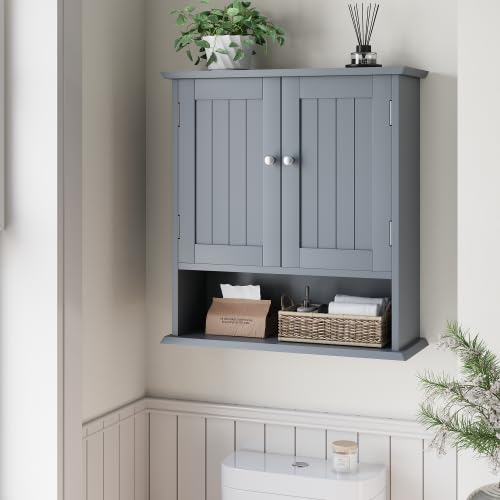 ZealWe Badezimmerschrank Hängend, Hängeschrank Bad mit Verstellbaren Ablagen, Badezimmer Wandschrank für Toilette, Medizinschrank Küchenschrank Schrank LBH:55x20x60 cm von ZealWe