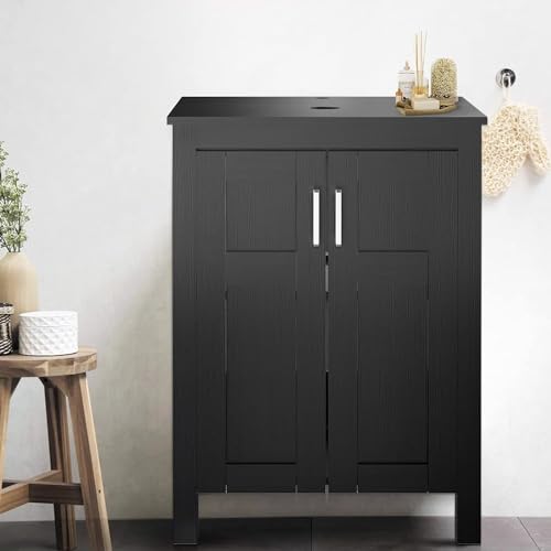 ZealWe Badezimmerschrank Toilettenschrank Waschbeckenunterschrank Hochschrank Badschrank Küchenschrank, Badezimmermöbel mit 2 Türen und 2 Regale,61 x 48 x 82 cm, für Badezimmer, Küche, Schwarz von ZealWe