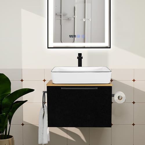 ZealWe Badmöbel Set 2-teilig Waschbecken mit Unterschrank 60 cm mit Handtuchhalter Rollenhalter, Waschtischunterschrank hängend mit Waschtish 50 cm für kleine Gäste WC Waschplatz, Weiß von ZealWe