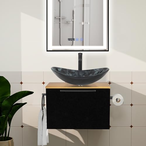 ZealWe Badmöbel Set 2-teilig Waschbecken mit Unterschrank 60 cm mit Handtuchhalter Rollenhalter, Waschtischunterschrank hängend mit Waschtish 53 cm für kleine Gäste WC Waschplatz, Sternenhimmelfarbe von ZealWe