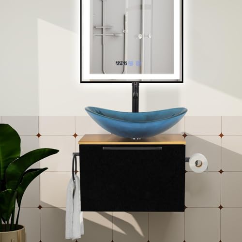 ZealWe Badmöbel Set 2-teilig Waschbecken mit Unterschrank 60 cm mit Handtuchhalter Rollenhalter, Waschtischunterschrank hängend mit Waschtish 53 cm für kleine Gäste WC Waschplatz, Dunkelblau ZealWe Badmöbel Set 2-teilig Waschbecken mit Unterschrank 60 cm mit Handtuchhalter Rollenhalter, Waschtischunterschrank hängend mit Waschtish 53 cm für kleine Gäste WC Waschplatz, Dunkelblau von ZealWe