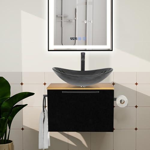 ZealWe Badmöbel Set 2-teilig Waschbecken mit Unterschrank 60 cm mit Handtuchhalter Rollenhalter, Waschtischunterschrank hängend mit Waschtish 53 cm für kleine Gäste WC Waschplatz, Dunkelgrün ZealWe Badmöbel Set 2-teilig Waschbecken mit Unterschrank 60 cm mit Handtuchhalter Rollenhalter, Waschtischunterschrank hängend mit Waschtish 53 cm für kleine Gäste WC Waschplatz, Dunkelgrün von ZealWe