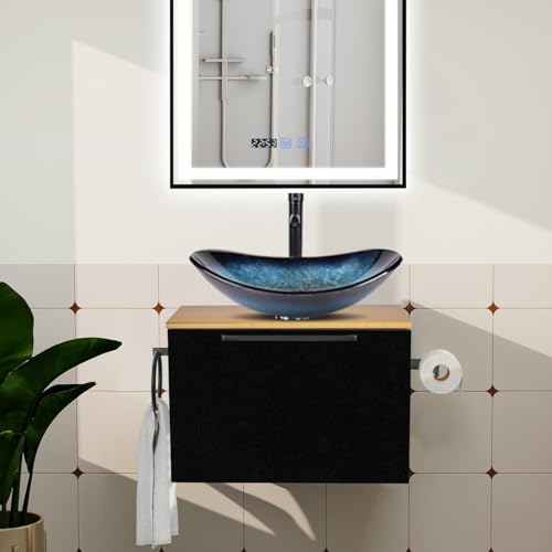 ZealWe Badmöbel Set 2-teilig Waschbecken mit Unterschrank 60 cm mit Handtuchhalter Rollenhalter, Waschtischunterschrank hängend mit Waschtish 54 cm für kleine Gäste WC Waschplatz, Blau von ZealWe