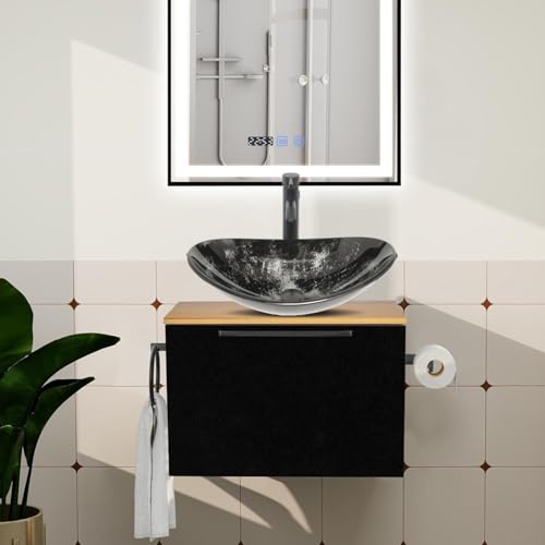 ZealWe Badmöbel Set 2-teilig Waschbecken mit Unterschrank 60 cm mit Handtuchhalter Rollenhalter, Waschtischunterschrank hängend mit Waschtish 54 cm für kleine Gäste WC Waschplatz, Blaugrün von ZealWe