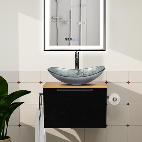 ZealWe Badmöbel Set 2-teilig Waschbecken mit Unterschrank 60 cm mit Handtuchhalter Rollenhalter, Waschtischunterschrank hängend mit Waschtish 54 cm für kleine Gäste WC Waschplatz, Sliber von ZealWe