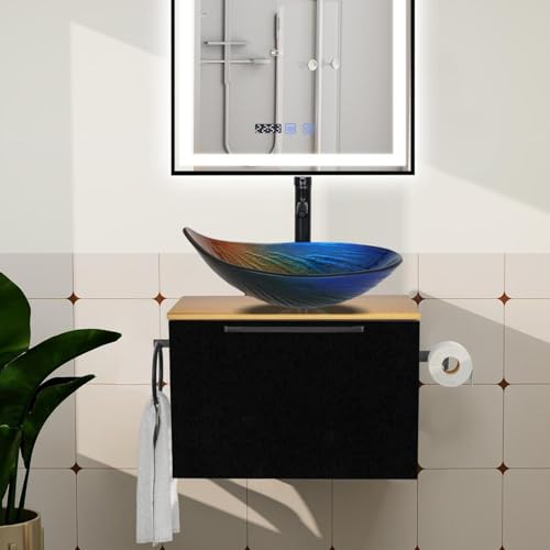 ZealWe Badmöbel Set 2-teilig Waschbecken mit Unterschrank 60 cm mit Handtuchhalter Rollenhalter, Waschtischunterschrank hängend mit Waschtish 56 cm für kleine Gäste WC Waschplatz, Mehrfarbig ZealWe Badmöbel Set 2-teilig Waschbecken mit Unterschrank 60 cm mit Handtuchhalter Rollenhalter, Waschtischunterschrank hängend mit Waschtish 56 cm für kleine Gäste WC Waschplatz, Mehrfarbig von ZealWe