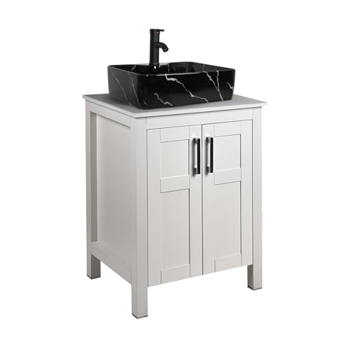 ZealWe Badmöbel Set 2-teilig Waschbecken mit Unterschrank Weiß, komplettprogramme für Badezimmer Hochschrank mit Waschbeckenunterschrank, Badezimmermöbel Set Badezimmerschrank, Schwarz von ZealWe