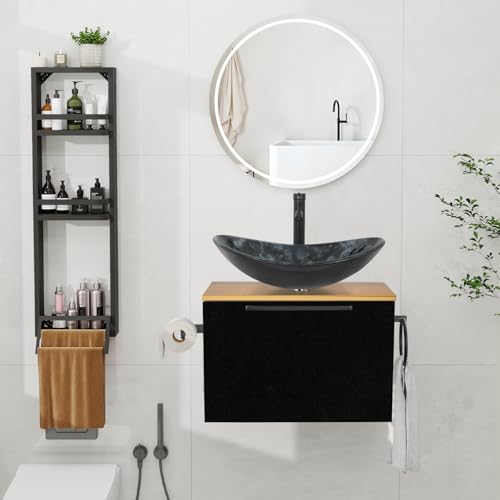 ZealWe Badmöbel Set 3 TLG Waschbecken mit Unterschrank 60 cm, Waschbeckenunterschrank mit Wandregal Waschtish 53 cm, Badezimmerschrank mit Handtuchhalter für kleine Gäste WC, Sternenhimmelfarbe von ZealWe