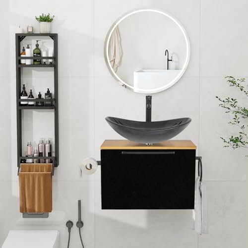 ZealWe Badmöbel Set 3 TLG Waschbecken mit Unterschrank 60 cm, Waschbeckenunterschrank mit Wandregal Waschtish 53 cm, Badezimmerschrank mit Handtuchhalter für kleine Gäste WC Waschplatz, Dunkelgrün ZealWe Badmöbel Set 3 TLG Waschbecken mit Unterschrank 60 cm, Waschbeckenunterschrank mit Wandregal Waschtish 53 cm, Badezimmerschrank mit Handtuchhalter für kleine Gäste WC Waschplatz, Dunkelgrün von ZealWe