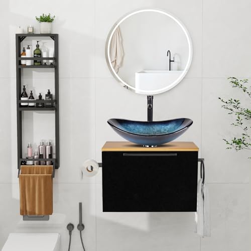 ZealWe Badmöbel Set 3 TLG Waschbecken mit Unterschrank 60 cm, Waschbeckenunterschrank mit Wandregal Waschtish 54 cm, Badezimmerschrank mit Handtuchhalter für kleine Gäste WC Waschplatz, Blau ZealWe Badmöbel Set 3 TLG Waschbecken mit Unterschrank 60 cm, Waschbeckenunterschrank mit Wandregal Waschtish 54 cm, Badezimmerschrank mit Handtuchhalter für kleine Gäste WC Waschplatz, Blau von ZealWe