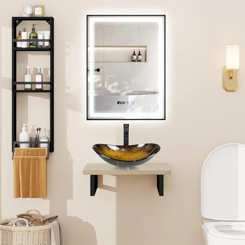 ZealWe Badmöbel Set 3 TLG Waschbecken mit Unterschrank 60 cm und Wandregal, Badezimmermöbel Waschtischplatte mit Aufsatzwaschbecken, Tischplatte mit Handtuchhalter für kleine Gäste WC, Schwarz Gold von ZealWe