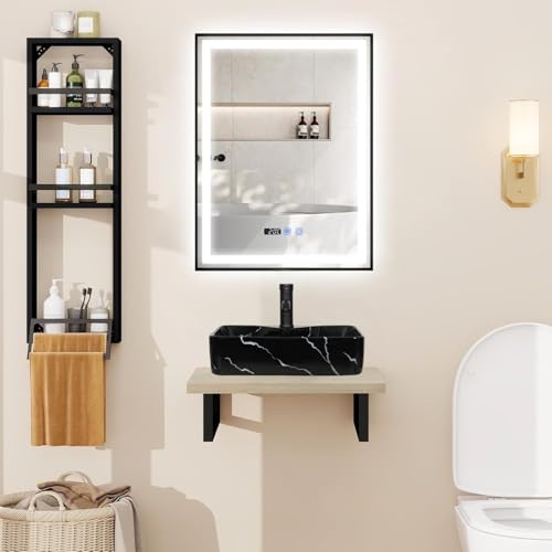 ZealWe Badmöbel Set 3 TLG Waschbecken mit Unterschrank 60 cm und Wandregal, Badezimmermöbel Waschtischplatte mit Aufsatzwaschbecken 48cm, Tischplatte mit Handtuchhalter für kleine Gäste WC, Schwarz ZealWe Badmöbel Set 3 TLG Waschbecken mit Unterschrank 60 cm und Wandregal, Badezimmermöbel Waschtischplatte mit Aufsatzwaschbecken 48cm, Tischplatte mit Handtuchhalter für kleine Gäste WC, Schwarz von ZealWe