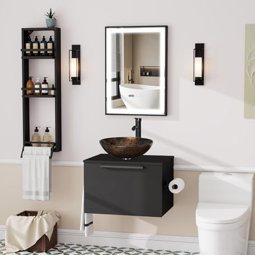 ZealWe Badmöbel-Set Waschtisch mit Unterschrank 60cm, Waschbeckenunterschrank mit Handtuchhalter Waschbecken, Badezimmerschrank Hängend Matt Schwarz, 3-teilig, für kleine Gäste WC, Braun ZealWe Badmöbel-Set Waschtisch mit Unterschrank 60cm, Waschbeckenunterschrank mit Handtuchhalter Waschbecken, Badezimmerschrank Hängend Matt Schwarz, 3-teilig, für kleine Gäste WC, Braun von ZealWe