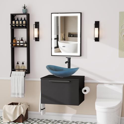 ZealWe Badmöbel-Set Waschtisch mit Unterschrank 60cm, Waschbeckenunterschrank mit Handtuchhalter Waschbecken, Badezimmerschrank Hängend Matt Schwarz, 3-teilig, für kleine Gäste WC, Dunkelblau ZealWe Badmöbel-Set Waschtisch mit Unterschrank 60cm, Waschbeckenunterschrank mit Handtuchhalter Waschbecken, Badezimmerschrank Hängend Matt Schwarz, 3-teilig, für kleine Gäste WC, Dunkelblau von ZealWe