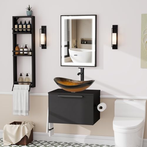 ZealWe Badmöbel-Set Waschtisch mit Unterschrank 60cm, Waschbeckenunterschrank mit Handtuchhalter Waschbecken, Badezimmerschrank Hängend Matt Schwarz, 3-teilig, für kleine Gäste WC, Schwarz Gold ZealWe Badmöbel-Set Waschtisch mit Unterschrank 60cm, Waschbeckenunterschrank mit Handtuchhalter Waschbecken, Badezimmerschrank Hängend Matt Schwarz, 3-teilig, für kleine Gäste WC, Schwarz Gold von ZealWe