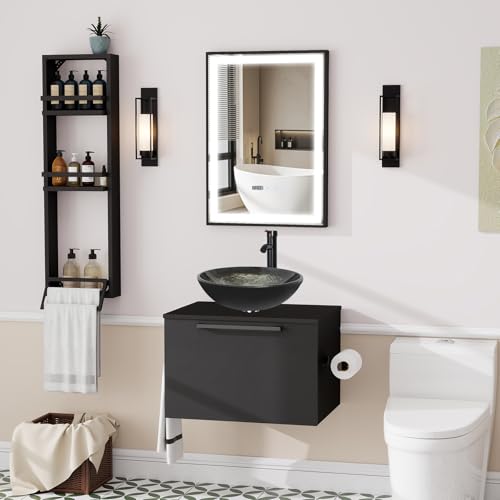 ZealWe Badmöbel-Set Waschtisch mit Unterschrank 60cm, Waschbeckenunterschrank mit Handtuchhalter Waschbecken, Badezimmerschrank Hängend Matt Schwarz, 3-teilig für kleine Gäste WC, Blaugrün ZealWe Badmöbel-Set Waschtisch mit Unterschrank 60cm, Waschbeckenunterschrank mit Handtuchhalter Waschbecken, Badezimmerschrank Hängend Matt Schwarz, 3-teilig für kleine Gäste WC, Blaugrün von ZealWe