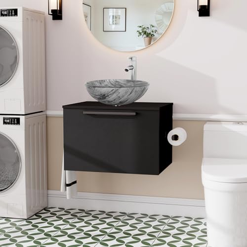 ZealWe Badmöbel-Set Waschtisch mit Unterschrank 60cm, Waschbeckenunterschrank mit Waschbecken, Badezimmermöbel Matt Schwarz Badezimmerschrank Hängend, 2-teilig, für kleine Bäder Gäste WC, Violett von ZealWe