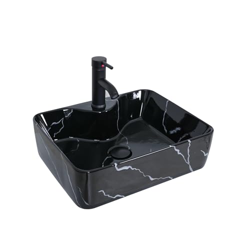 ZealWe Waschbecken Aufsatzwaschbecken Keramik, Waschbecken Aufsatz Waschschale Eckig für Badezimmer, Handwaschbecken Gäste WC 48 × 38 × 13,5 cm Waschtisch Waschplatz Schwarz von ZealWe