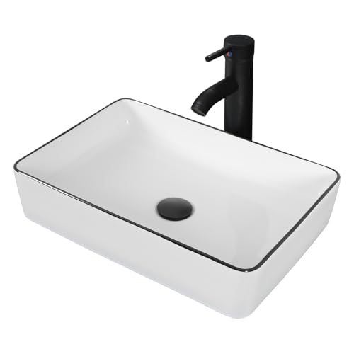 ZealWe Waschbecken Aufsatzwaschbecken Keramik, Waschbecken Aufsatz Waschschale Eckig für Badezimmer, Handwaschbecken Gäste WC 50 × 34 × 10 cm Waschtisch Waschplatz, Weiß von ZealWe