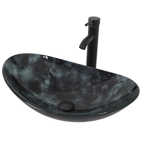 ZealWe Waschbecken Aufsatzwaschbecken Glas, Waschbecken Aufsatz Waschschale Oval für Badezimmer, Handwaschbecken Gäste WC 53 × 35 × 15,5 cm Waschtisch Waschplatz, Sternenhimmelfarbe von ZealWe