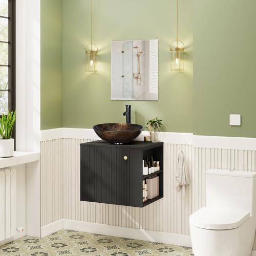 ZealWe Waschtisch mit Unterschrank 60cm, Waschbeckenunterschrank mit Spiegel, Badmöbel-Set Matt Schwarz Badezimmerschrank mit Waschbecken Set Komplett für Badezimmer, Gäste WC & Bad, Braun ZealWe Waschtisch mit Unterschrank 60cm, Waschbeckenunterschrank mit Spiegel, Badmöbel-Set Matt Schwarz Badezimmerschrank mit Waschbecken Set Komplett für Badezimmer, Gäste WC & Bad, Braun von ZealWe