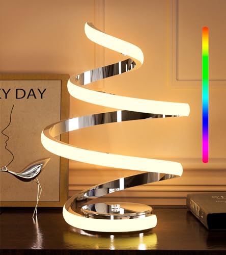 Zealbuer Moderne Nachttischlampe, Spiral Tischlampe mit 10 Lichtmodi 7 Farben & Touch-Bedienung, Minimalistische Tischlampen für Wohnzimmer Schlafzimmer(Silber)… von Zealbuer