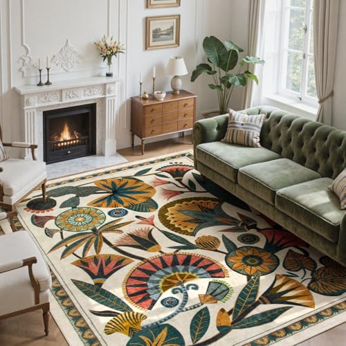 Zealude Beige Teppiche für Wohnzimmer, weicher Waschballe, Schlafzimmer, rutschfest, niedriger Flor, Esszimmerteppich, schmutzabweisend, großer Teppich für Spielzimmer, Büro, Küche, Innenbereich von Zealude