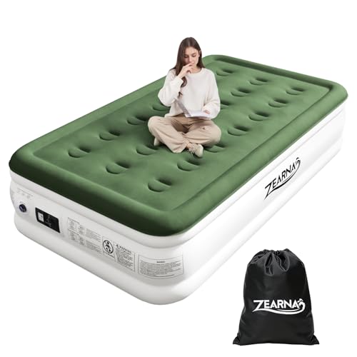 Zearna Luftbett Luftmatratze Selbstaufblasend in 3 Minuten, Aufblasbare Matratze Gästebett mit Eingebauter Elektrischer Pumpe, Aufblasbares Einzelbett für Camping Heimgebrauch (Einzel(46cm)) von Zearna