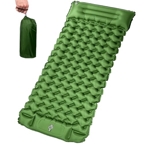 Zeawavsl Isomatte Selbstaufblasend, Luftmatratze Camping, Wasserdicht Camping Matratze mit Fußpresspumpe und Kissen, Kleines Packmaß Tragbar Luftmatratze für Outdoor, Camping (Olive Green) von Zeawavsl