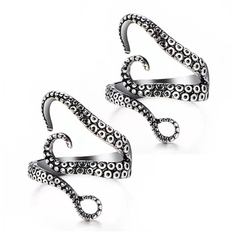 Zeayebsr Gothic Punk Edelstahl Oktopus Tentakel Ring Tintenfisch Größe Einstellbar,Octopus Rings,Gothic Ring 2 PCS von Zeayebsr