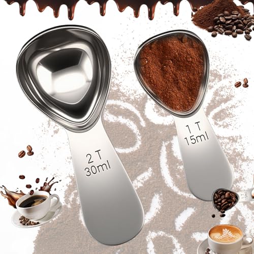 2 Stück Kaffeelöffel Portionierer,Kaffeedosierlöffel mit Kurzem Griff,Kaffeelöffel Edelstahl,Langem Griff Wiederverwendbar Runder Messlöffel,Measuring Spoons,Geeignet für Kaffee,Zucker,Gewürze usw. von Zeaying